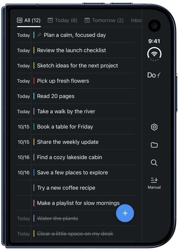Do! on a folded iPhone Duo in dark mode